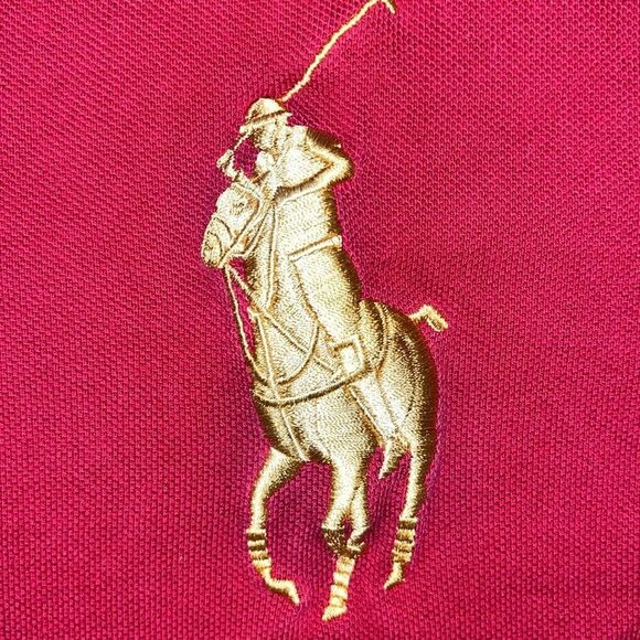 Red Gold Big Pony Polo Ralph Lauren Golf Polo Tennis Shirt L Custom Slim w/Crest - Picture 5 of 6